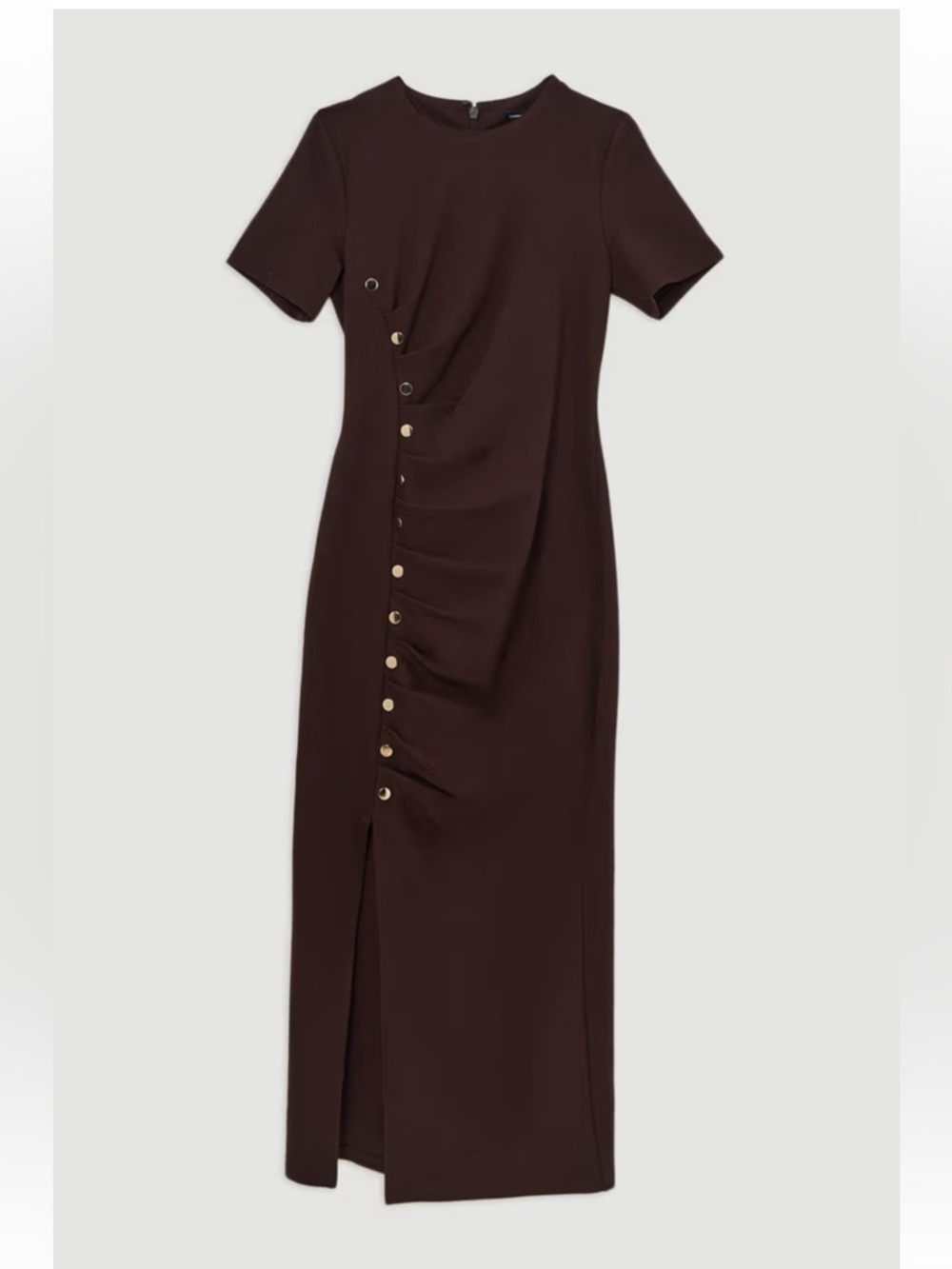 NWT Karen Millen Ponte Tuck Jersey Midi Dress Chocolate brown - Picture 3 of 6